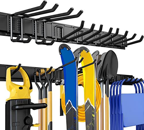UUP 48" Garage Tool Organizer Wall Mount, 440lbs Garden Garage Storage Garage Organization with Adjustable Heavy Duty Hanging Hooks, Yard Rack Hanger System Shovel Rake Broom Ladder Holder, Men Gift - size: 48" with 3 Panels & 7 Hooks