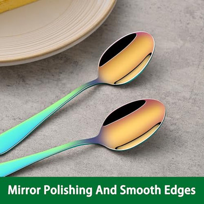 DEHOV 5.5 Inch Colorful Rainbow Coffee & Tea & Demitasse Spoons Set of 8 - color: Rainbow