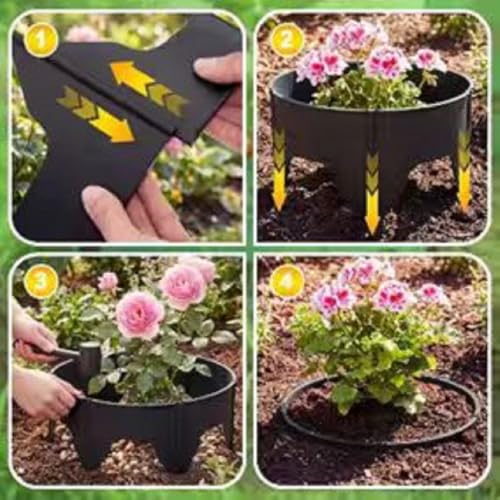 Evelyne 48 Pcs Adjustable Planting Grow Rings, Interlocking Garden Plant Rings, Spliceable Plant Circle Rings for Deep Watering, Soil Moisture Retention, Vegetables, Herbs, Flowers (48, Black) - color: Black
