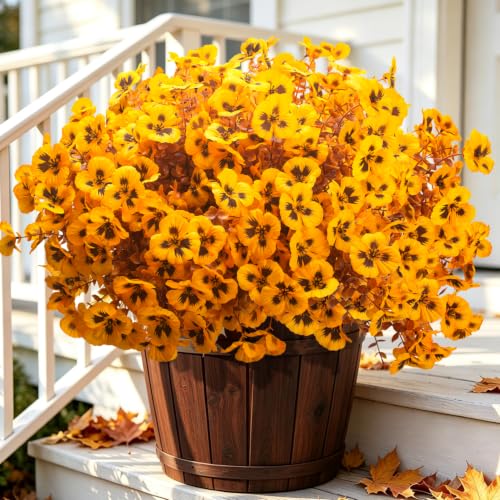 16 Artificial Pansy Faux Fall Flowers Outdoor UV Resistant No Fade Yellow - color: Fall Yellow