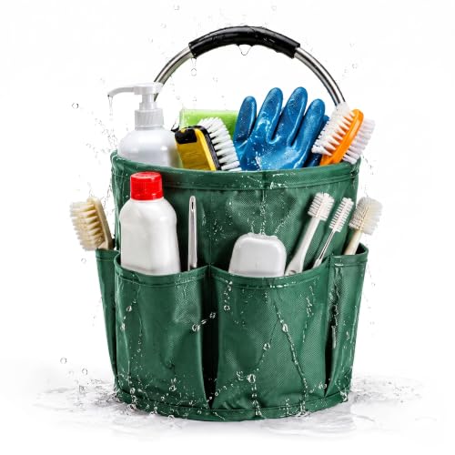 Cleaning Caddy with Handle, 17L Cleaning Supplies Organizer in 600D Oxford Fabric, Foldable Storage Basket with 6 Pockets, Portable Cleaning Bucket Bag for Home, Garden, Camping, Green - color: Green