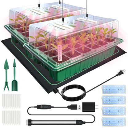 Seed Starter Trays with Grow Lights and Heat Mat, 2 Pack for Seed Starting - size: 2-Pack 48-Cell, style: With Heat Mat