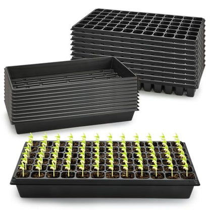 RooTrimmer 10 Pack 1020 Trays No Holes and 10 Pack 72 Cell Seed Starter Tray, 20" x 10" - Heavy Duty Reusable Plastic Seed Starter Kit for Microgreens, Seed Germination & Plant Propagation (10 Sets) - size: 72 Cells-Deep