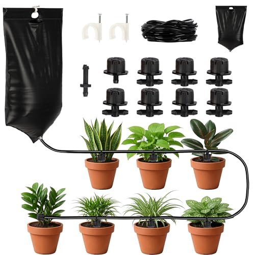 Automatic Plant Waterer Indoor Drip Irrigation System with 2.77Gal Water Bag and 7 Adjustable Drippers for Potted Houseplants, Balcony, or Vacation - Indoor Plant Watering Devices by Pure Garden