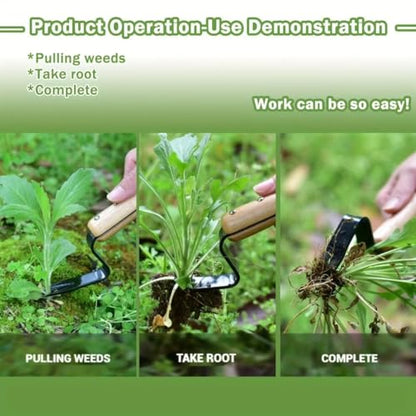 Hand Weeder Tool, Stainless Steel Gardening Weed Puller, Manual Weeding Removal Cutter Tool with Wood Handle for Planting