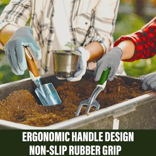 Aimerla Gardening Tools Set of 9 Heavy Duty Garden Tools with Non-Slip Rubber Grip with Large Garden Bag for Tools Durable Hand Tools for Gardening, Weeding,Gardening Gifts for Women,Men (Dark Green) - style: Dark green