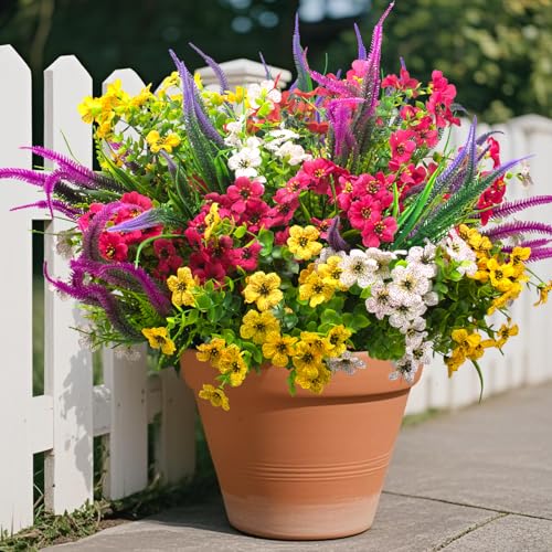 AITISOR 20 Packs Artificial Flowers Outdoor UV Resistant Fake Plants for Garden Patio Decor - Realistic Greenery for Hanging Planter Porch Window Home Wedding Spring Summer Decor - color: Spring Mix
