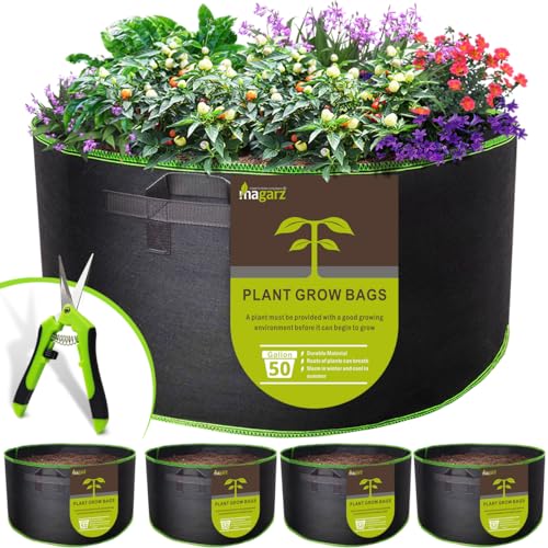 4-Pack 50 Gallon Fabric Flower Pots Garden Felt Grow Bags with Handle (Black) - size: 50-Gallon 4 Pack