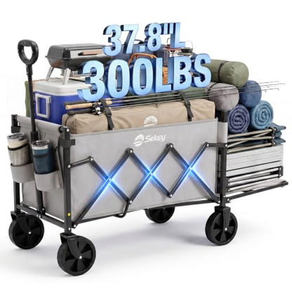 Sekey Collapsible Wagon with Tailgate, 300 lb Capacity, 38 in Cargo Length - color: Gray
