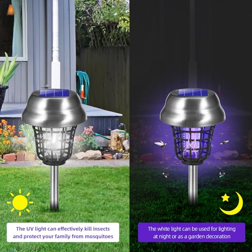 2026 Solar Bug Zapper Outdoor Waterproof Mosquito Repellent Outdoor Patio Mosquito Trap & Killer for Backyard, Garden, Farm, Solar Powered Fly Zapper for Small Flying Insect, Gnats, Flies, Moths(4)