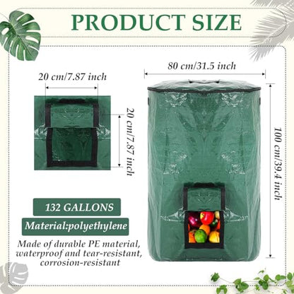Berlune 4 Pack 132 Gallon Reusable Yard Waste Bag Garden Lawn Leaf Bag Heavy Duty Large Compost Bin with Lid and Handles for Outdoor Debris Trash Leaves Grass Clippings - size: 132 Gallons
