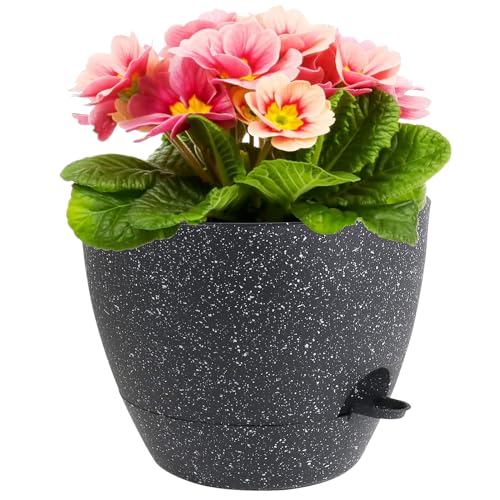 Meowell 12 inch Large Self Watering Pot for Indoor Outdoor Plants - color: Speckled Black, size: 12inch B