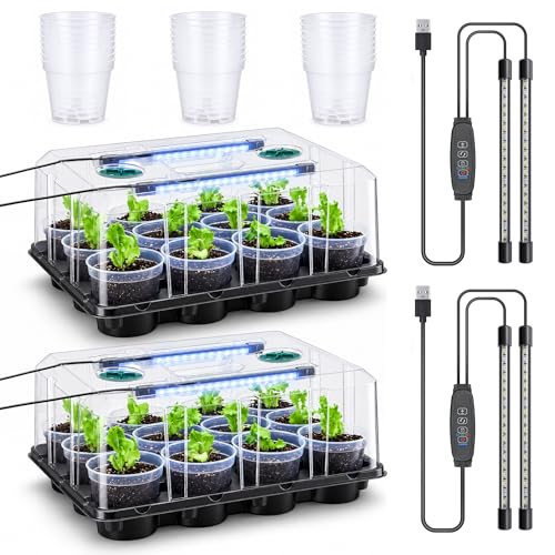 homenote 4 Inch Seed Starter Trays 2 Pack, 12-Cell - size: 4 Inch, style: 2 Pack Tray+Pots+Dome+Grow Light