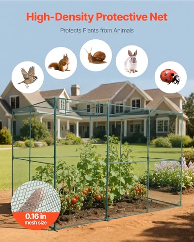 VEVOR Crop Cage, 9.5 x 6.36 x 6.36 ft Plant Protection Tent with Zippered Door, Wind-Resistant Tall Crop Cage, Easy to Install, Outdoor Raised Bed Cover, Tomato Plant Netting for Garden Patio Lawn - style: 9.5 x 6.36 x 6.36Ft-Square