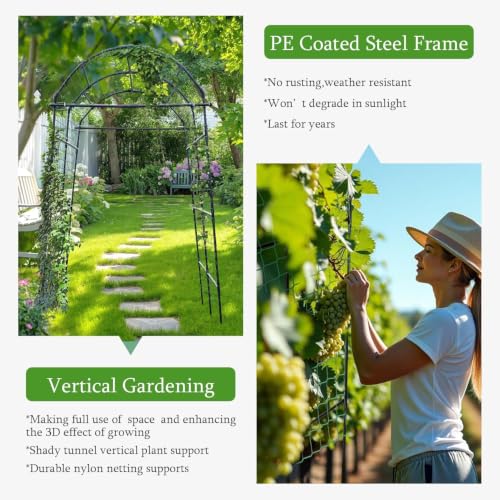 Garden Arch Arbor Trellis for Climbing Plants Outdoor, 7.8 ft - size: 82.6 x 70.6 x 43.3 in, Arch Arbor, Black