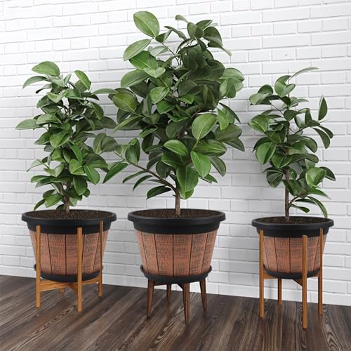 4 Pack 14 inch Plant Pots,Whiskey Barrel Planters with Drainage Holes - size: 14 inch