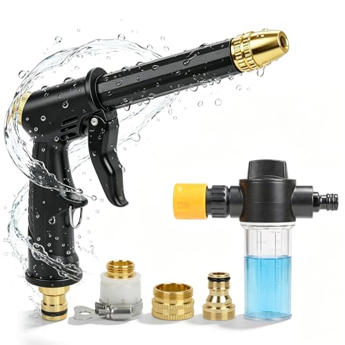 2026 high pressure hose nozzle, portable high pressure water gun with 4 Adjustable Jet Nozzle, pressure washer nozzle, power washer hose attachment for garden Patio Cleaning