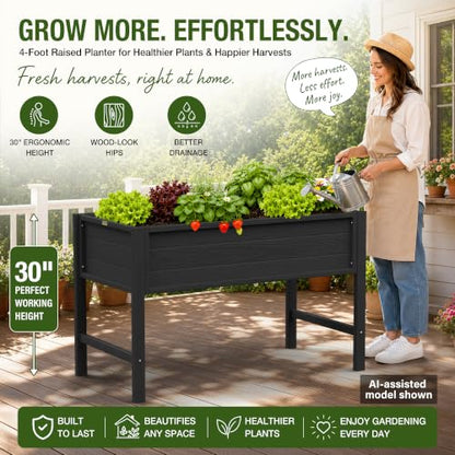 YEFU 48" Raised Garden Bed with Legs, HIPS Outdoor Garden Bed, Black - color: Black, size: 48"×24"×30"