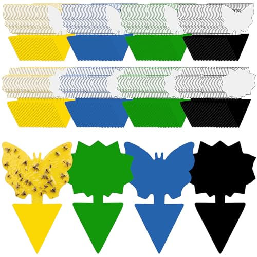 400 Pack Fruit Fly Traps Fungus Gnat Sticky Traps Colorful Plant Fly Stickers for Indoor Outdoor Kitchen Garden Houseplant Protect the Plant, Butterfly and Flower Style