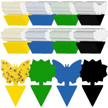 400 Pack Fruit Fly Traps Fungus Gnat Sticky Traps Colorful Plant Fly Stickers for Indoor Outdoor Kitchen Garden Houseplant Protect the Plant, Butterfly and Flower Style