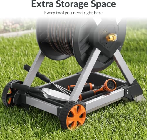 Giraffe Tools Garden Hose Reel Cart,125FT 5/8" Hose Capacity with Storage Basket