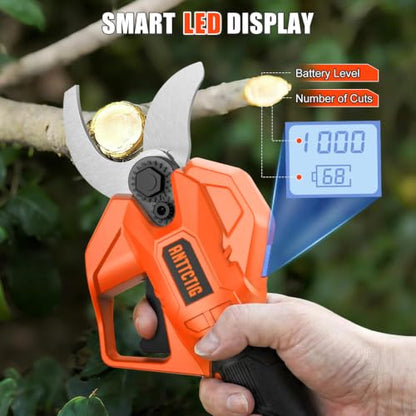 Electric Pruning Shears, 2.56-Inch Cut, 2 Batteries & Spare Blades - color: Orange