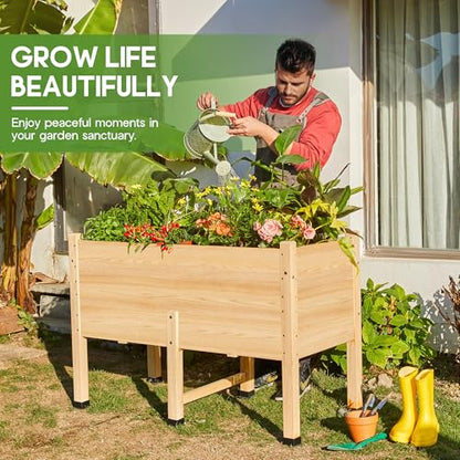 AMERLIFE 4x2 Ft Raised Garden Bed with Legs and Drainage Holes - color: Light Wood, size: 4x2 FT-16 In Depth