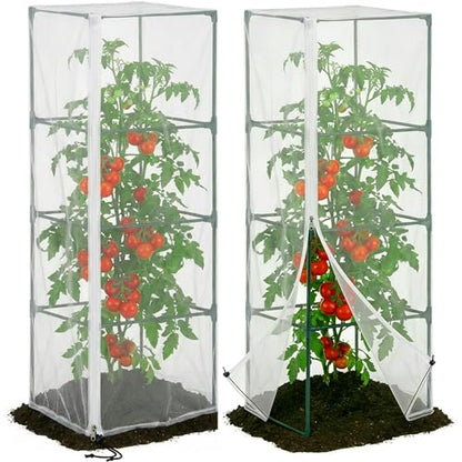 2 Pcs Garden Bird Netting for Square Plant Cage, 59" x 18" x 18" Tomato Cage Garden Net Cover with Zipper, Tomato Trellis Insect Bird Barrier Protection Mesh for Vertical Climbing Plants Vegetables - color: 2 Pcs