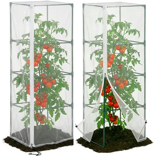 2 Pcs Garden Bird Netting for Square Plant Cage, 59" x 18" x 18" Tomato Cage Garden Net Cover with Zipper, Tomato Trellis Insect Bird Barrier Protection Mesh for Vertical Climbing Plants Vegetables - color: 2 Pcs