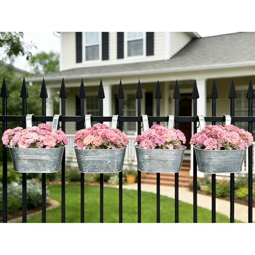 2 Pack 10" Galvanized Hanging Railing Planters with Hooks and Drainage - size: 10 Inch