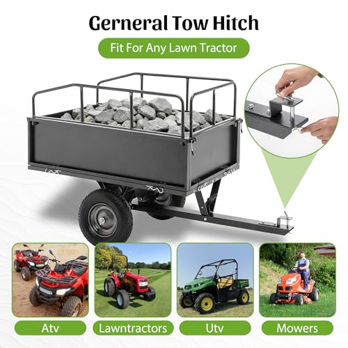 KEIKI 600 lb Garden Dump Cart with Tow Hitch, 17 Cu Ft Heavy Duty Steel Utility Trailer, Dual Dumping Lawn Cart with 16" Tires for ATV UTV Tractor Yard Hauling - color: Black