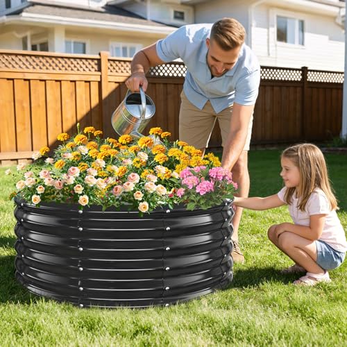 TBMLC 17 Inch Tall Heavy-Duty 40 Inch Round Steel Rised Garden Bed Black - color: Black, size: 40" Diameter X 16" Tall