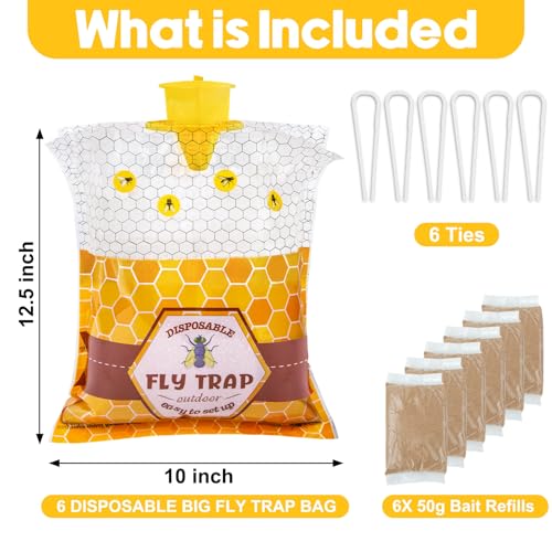 Large Hanging Fly Traps Outdoor with Dissolvable Bait Refills-6 Pack - size: 6 Packs