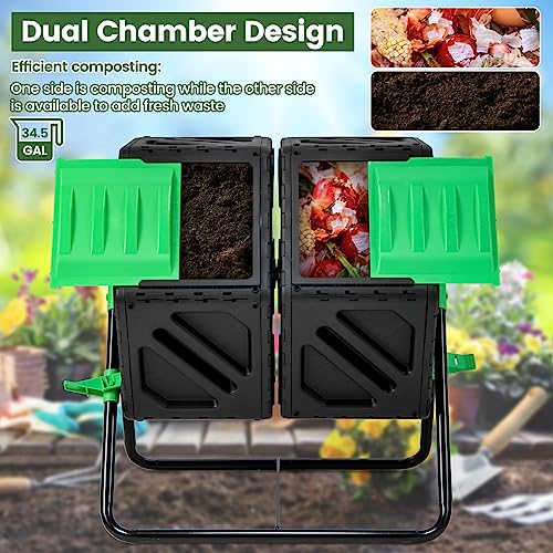 IRONMAX 34.5 Gallon Outdoor Dual Chamber Compost Tumbler