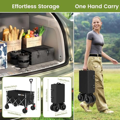 Blomoba Collapsible Wagon Cart, 150L Foldable Wagon with Wide Wheels, Black - color: Black, size: Large Without Tailgate