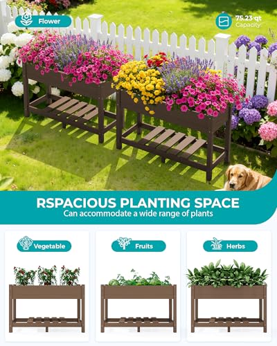 SERWALL Raised Garden Bed with Legs-Brown - color: Brown, size: 1 pack
