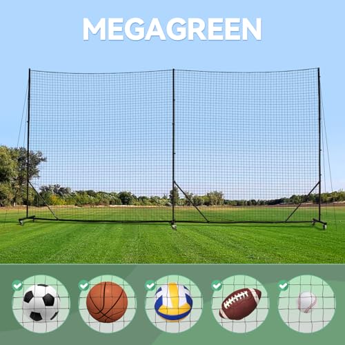 Ball Stop System - Soccer Backstop Net, Heavy Duty, High Impact, Practice Barrier - size: Movable - 1.75 inch Net, style: 30FT X 10FT