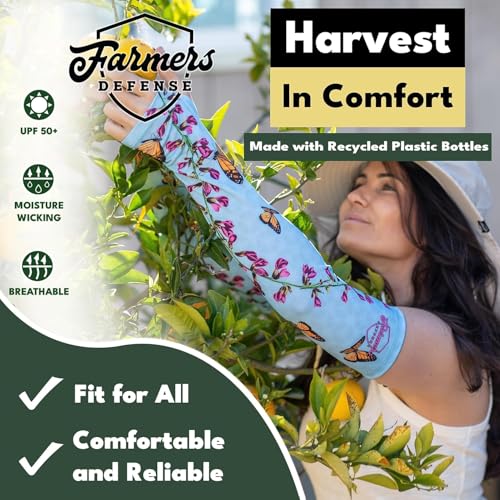 FARMER'S DEFENSE Gardening Arm Sleeves|UV Cooling Protective Sleeve Women & Men|Anti-Scratch Cover Sun UPF Outdoor Protection - Heather Green - SM - color: Heather Green, size: Small-Medium