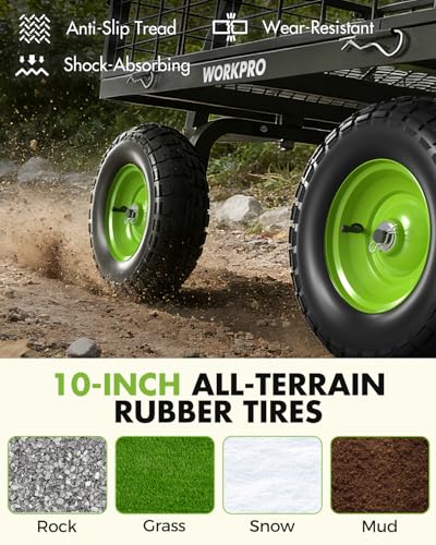 WORKPRO Large Heavy Duty Garden Cart 770 lb, 2-in-1 Convertible Utility Wagon with Removable Sides, 180° Tow Handle for ATV or Lawn Tractor, 270° Steering, Extra Large Yard Cart with All Terrain Tires