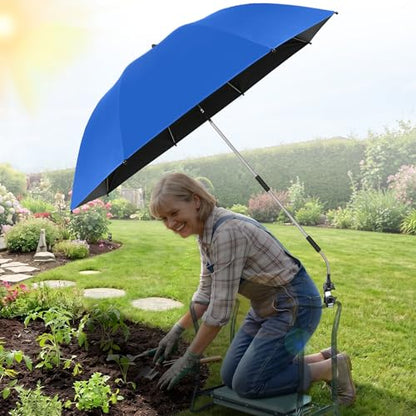 Garden Kneeler Umbrella, 42” Large Clip on Umbrella with Metal Clamp,UPF50+ Sun Protection,360°Swivel,Folding Garden Umbrellas for Garden Bench Kneeler Seat,Outdoor Gardening Shade - color: Blue