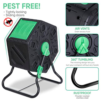 F2C 18.5 Gallon Compost Tumbler Compost Bin All-Season Outdoor BPA Free Single Rotating Chamber Composters w/ 2 Sliding Doors and Solid Steel Frame - size: 18.5 Gallon