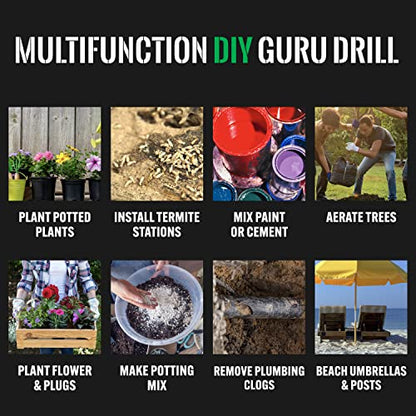 Power Planter DIY Guru Garden Auger- 3"x12" Drill Bit Hole Digger for Post Diggers, Digging Holes- Bulb Planter Tool- Auger Drill for Planting- Garden Digging Tool- 3/8" Non-Slip Hex Drive - color: Black