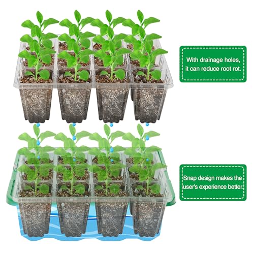 Bonviee 10-Pack Seed Starter Trays, Tall Dome, Base, 12-Cell Tray, Green - color: Green, size: 10 Packs (120 Cells)