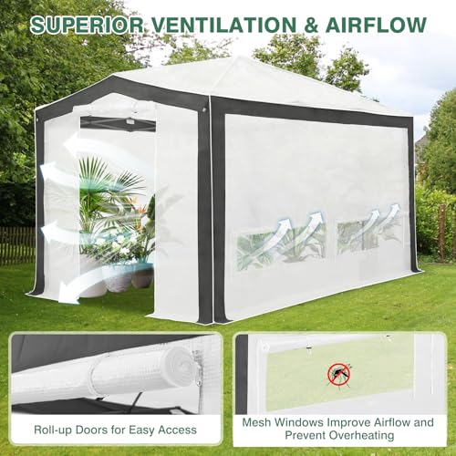 EAGLE PEAK 12x8 Walk in Pop Up Greenhouse, Support Pole, Gray/White - color: Gray/White, size: 12x8