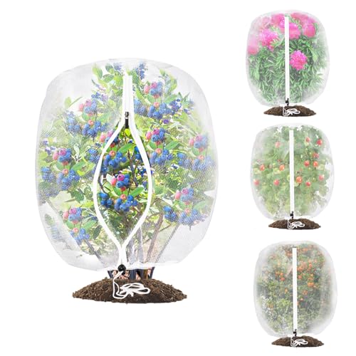 4 Pack Fruit Tree Netting, 2.62X3.28FT, Bird Netting, Zipper, Drawstring - size: 2.62*3.28FT(4Pcs)