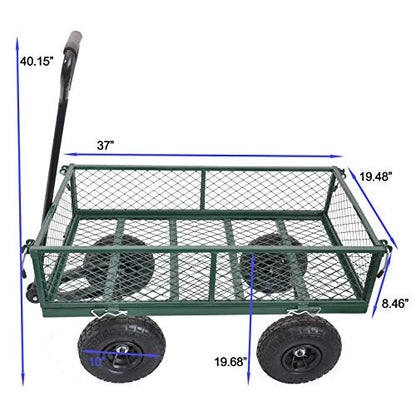 Capacity Mesh Steel Garden Cart Utility Wagon with Removable Sides Can be Used in Farms, Warehouses, etc. (Green-2) - color: Green-2