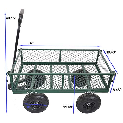Capacity Mesh Steel Garden Cart Utility Wagon with Removable Sides Can be Used in Farms, Warehouses, etc. (Green-2) - color: Green-2