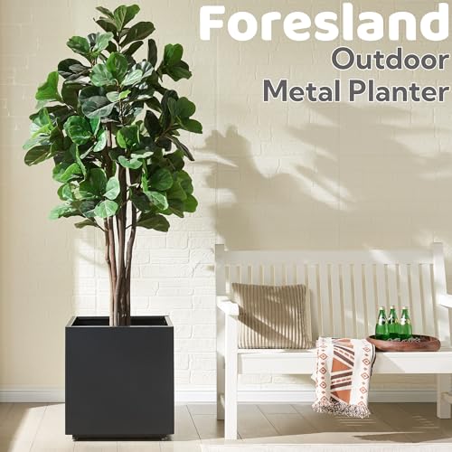 Large Cube Metal Outdoor Planter Box 20Wx20Dx21.5H - color: Black, size: 20Wx20Dx21.5H