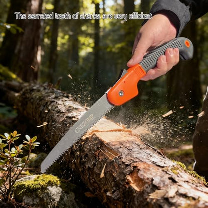 14-Inch Folding Camping Saw with Triple-Cut SK5 Blade, 7 TPI Razor Teeth for Tree Trimming, Wood Cutting, Bushcraft, Heavy Duty Pruning