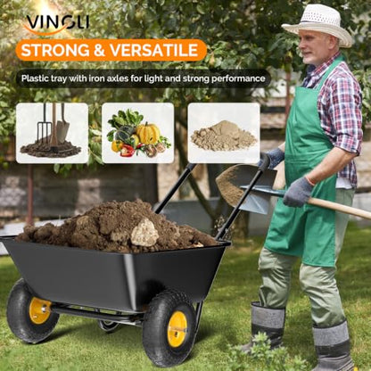 VINGLI Wheelbarrow, Plastic and Steel Wheel Barrel, Garden Cart for Lawn, Gardening, Construction (Black) - color: Black